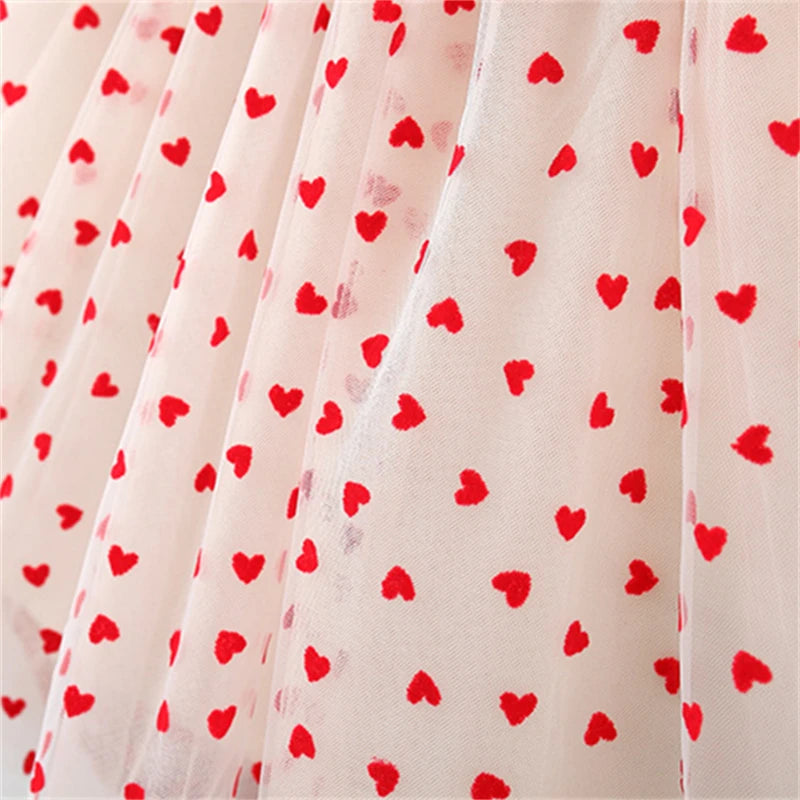 Baby Girl Red Dress with Heart Embroidery – Sweet Mesh Bow Tutu Dress for Birthday Party & Summer Wear