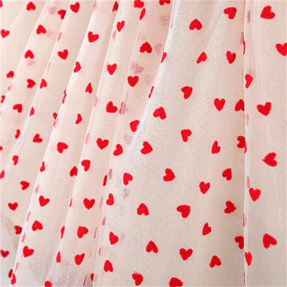 Baby Girl Red Dress with Heart Embroidery – Sweet Mesh Bow Tutu Dress for Birthday Party & Summer Wear