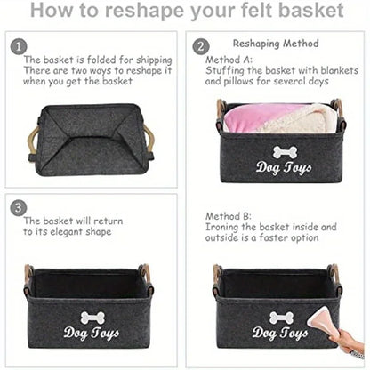 Felt Pet Toy Storage Box – Soft Basket Organizer for Dog & Cat Toys