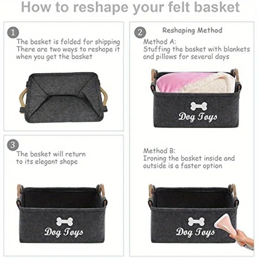 Felt Pet Toy Storage Box – Soft Basket Organizer for Dog & Cat Toys