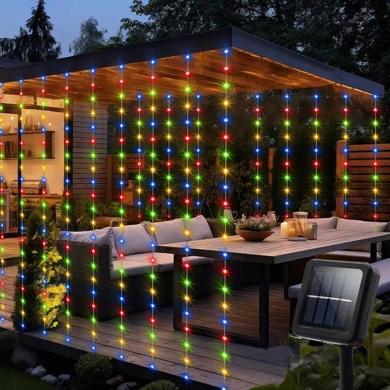 Solar Curtain Light LED Outdoor Waterproof – 300 LEDs Fairy Garland String Lights for Yard, Wedding & Party Decoration
