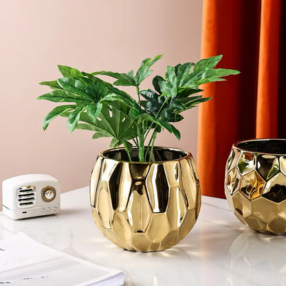 1Pc Nordic Ceramic Flower Pot – Geometric Planter for Office, Balcony, or Coffee Table Decor