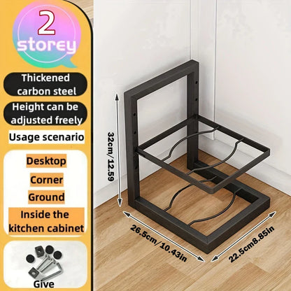 Adjustable Stainless Steel Pot Rack Organizer – Multi-Layer Kitchen Pan & Lid Storage Stand