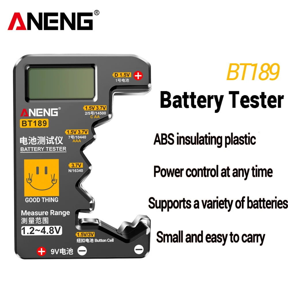 ANENG BT189 Universal Battery Tester – Indicator for AA, AAA, C, D, N, 9V & Button Cell Types
