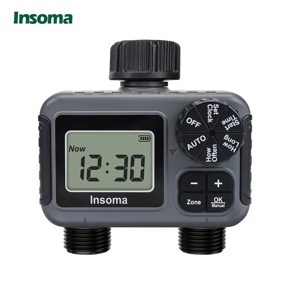 Insoma 2-Zone Sprinkler Timer – Programmable Hose Timer with Rain Delay & Manual Modes (IPX5 Waterproof)