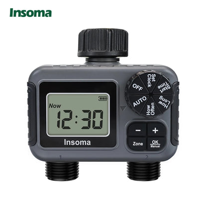 Insoma 2-Zone Sprinkler Timer – Programmable Hose Timer with Rain Delay & Manual Modes (IPX5 Waterproof)