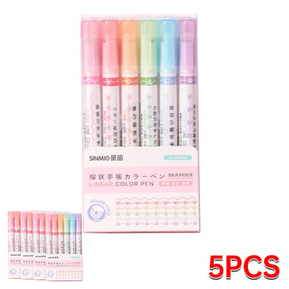 6Pcs/Set Flower Shape Outline Pens Highlighter Marker Curve Roller Tip Pen Cute Stationery Kawaii Graffiti School Acsesories