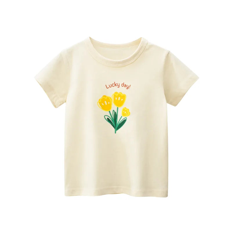 2025 Summer Kids’ Girls Short Sleeve T-Shirts – Printed Little Girl Tops for Toddlers (Ages 2-8 Years)