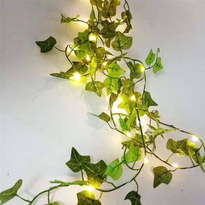 Flower Green Leaf String Lights – Battery Powered Artificial Vine Fairy Lights for Christmas Tree & Home Decor