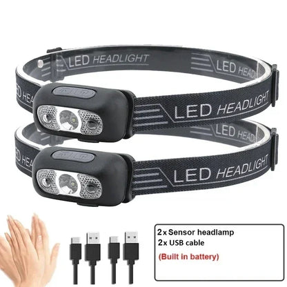 HOMEFISH Super Bright LED Headlamp USB-C Rechargeable Sensor Headlight Waterproof Flashlight for Camping Hiking Fishing Emergenc