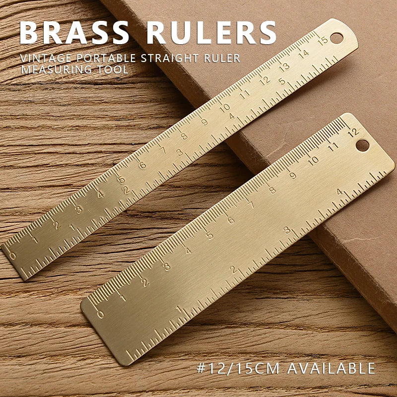 Retro Brass Straight Rulers – Metal Triangle Ruler & Protractor for School & Office Use