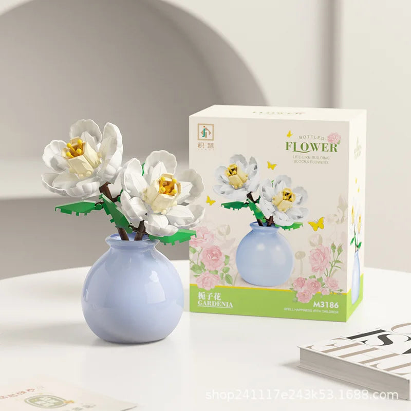 Flower Building Block Set with Pot – DIY Bouquet Kit with Roses, Lilies & Decorative Display Vase