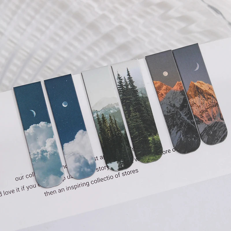 JIANQI Magnetic Bookmarks (2pcs) – Scenic Literary Reading Tools for School & Office