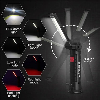 High Power LED Flashlight USB Rechargeable Camping Work Light Portable Outdoor Torch with Magnetic Base for Emergency Lighting