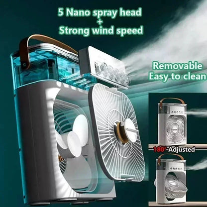 3-in-1 Household Air Cooler Fan – LED Night Light, Humidifier & USB-Powered Mini Air Conditioner