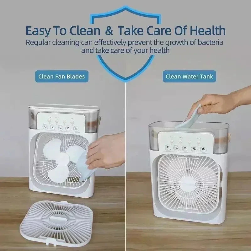 3-in-1 Household Air Cooler Fan – LED Night Light, Humidifier & USB-Powered Mini Air Conditioner