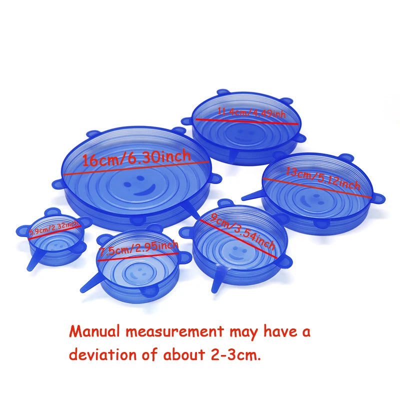 6Pcs Silicone Fresh-Keeping Covers – Reusable Stretch Canning Lids in Blue & White for Airtight Food Storage