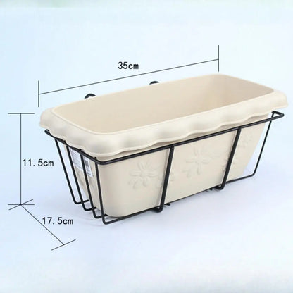 Balcony Railing Hanging Planter – 6L Plastic Window Box with Tray & Rack
