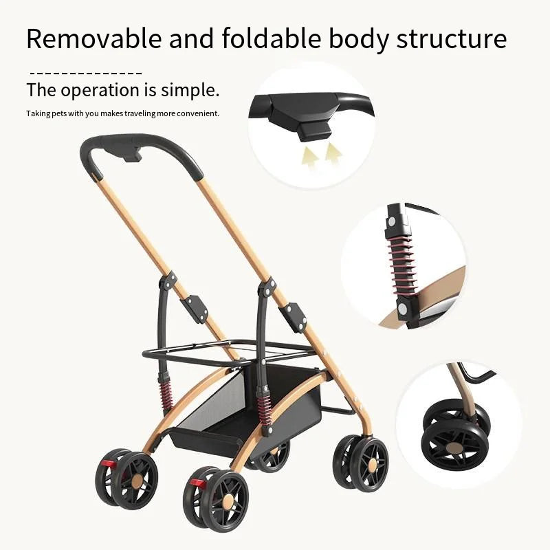 Pet Stroller for Small Dogs & Cats – Lightweight Foldable Stroller Cart with Detachable Carrier, Bed & House