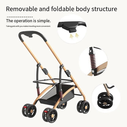 Pet Stroller for Small Dogs & Cats – Lightweight Foldable Stroller Cart with Detachable Carrier, Bed & House