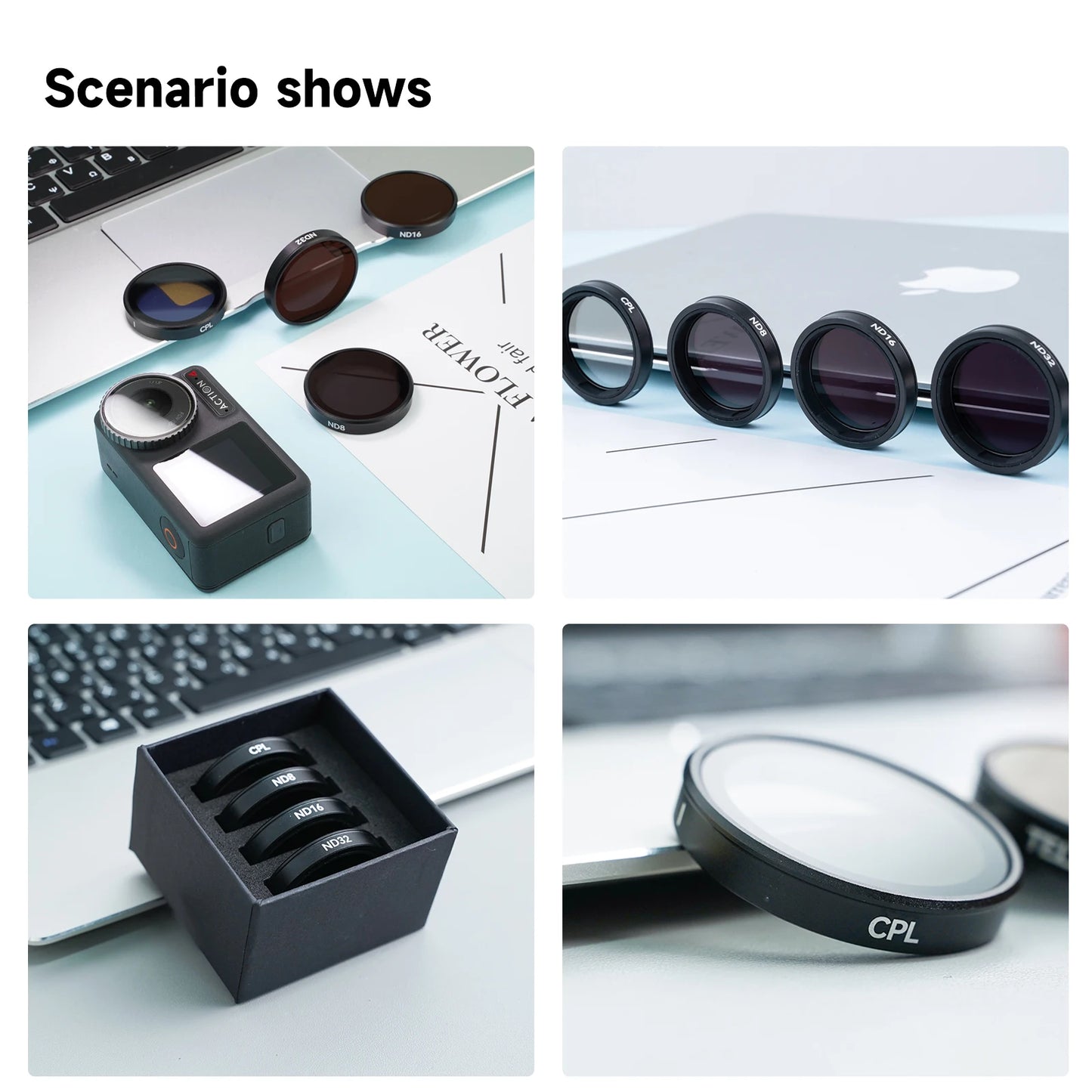 TELESIN CPL ND8 ND16 ND32 Lens Filter Set – Aluminium Frame Camera Filters for DJI OSMO Action 3/4/5 Pro