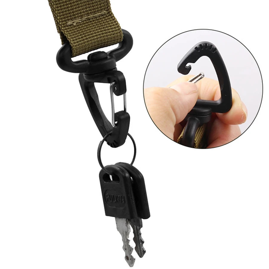 Tactical Nylon Webbing Belt with D-Ring Carabiner – Keychain Hook with Magic Tape Fastener