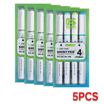 4 Colors Shining Highlighter Pens – Kawaii School Markers for Notes & Journals