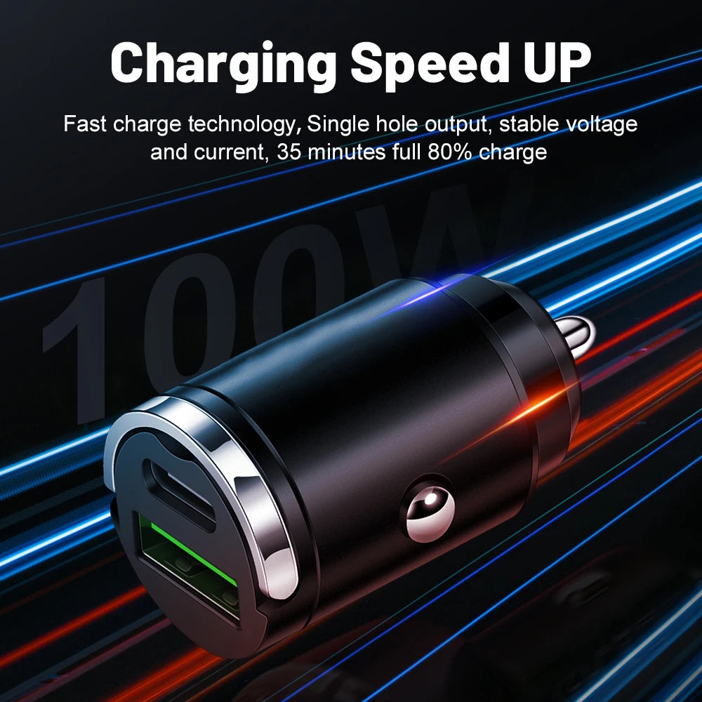 Mini PD USB Car Charger – Type-C Fast Car Charger with QC3.0 for iPhone, Samsung, Xiaomi & Huawei
