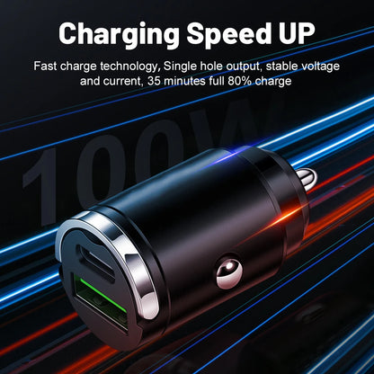 Mini PD USB Car Charger – Type-C Fast Car Charger with QC3.0 for iPhone, Samsung, Xiaomi & Huawei