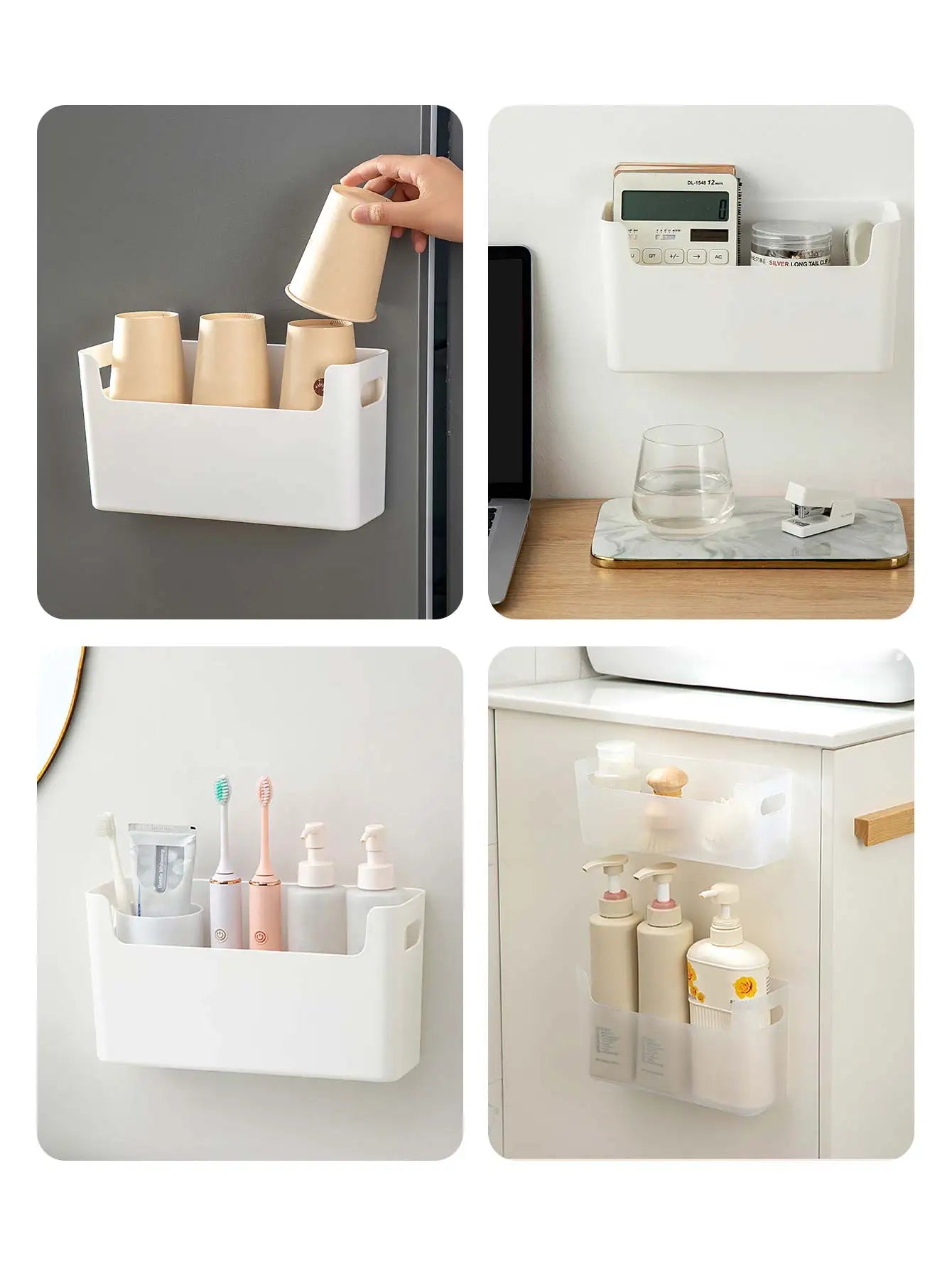 WORTHBUY Multifunctional Plastic Kitchen Storage Box – Punch-Free Wall-Mounted Cabinet Organizer for Kitchen Accessories