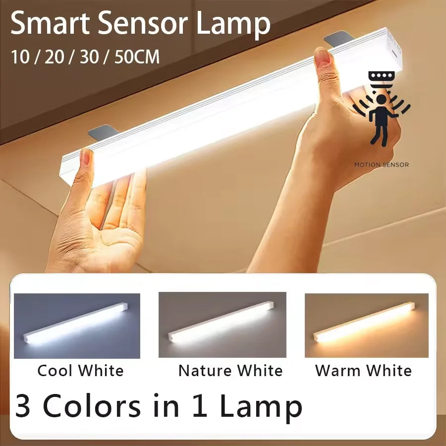 USB Rechargeable Cabinet Light – Motion Sensor LED Bar Light for Kitchen, Closet, Wardrobe, Bedside & Aisle Lighting