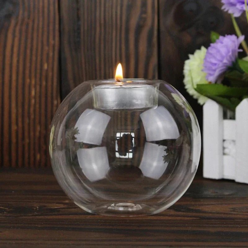 Clear Glass Tealight Candle Holder – Hollow Round Design for Weddings & Home Decor