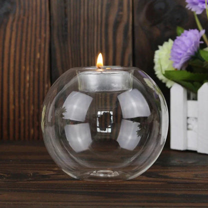 Clear Glass Tealight Candle Holder – Hollow Round Design for Weddings & Home Decor