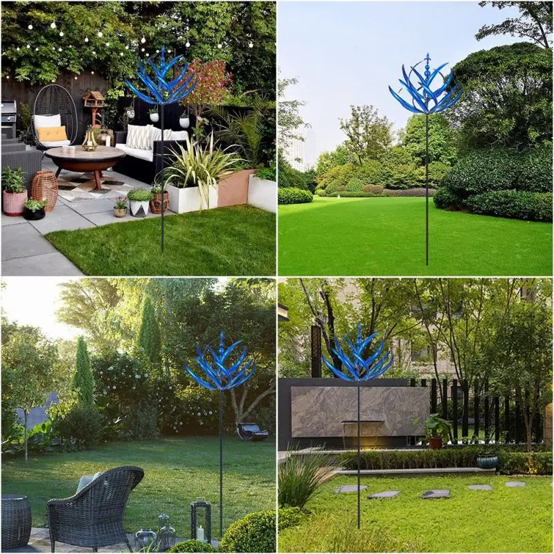 New Harlow Wind Spinner Metal Windmill 3D Wind Powered Kinetic Sculpture Lawn Metal Wind Solar Spinners Yard Garden Decoration