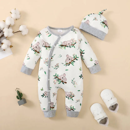 Bear Print Baby Romper – Soft Long Sleeve Winter Jumpsuit for Infants