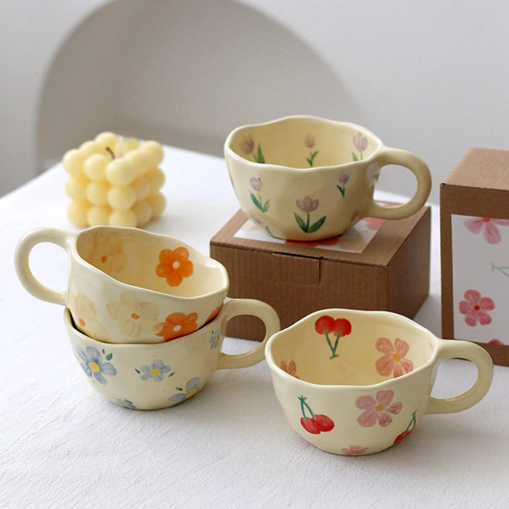 Handcrafted Ceramic Coffee Mug – 8.5oz Irregular Korean Style Tea Cup for Milk, Oatmeal & Breakfast
