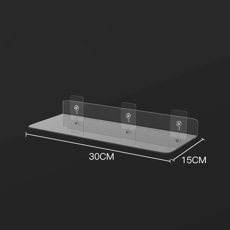 Clear Acrylic Floating Shelf Wall Mounted Organizer – Thick Transparent Display Ledge for Bathroom, Kitchen, Bedroom (20-50cm)