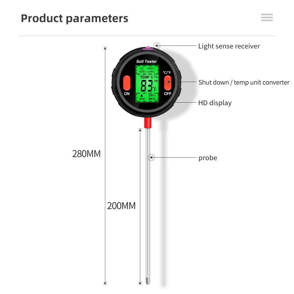 5-in-1 PH Soil Tester – Portable Moisture Meter, Thermometer, Humidity & Water Analyzer for Gardening & Hydroponics
