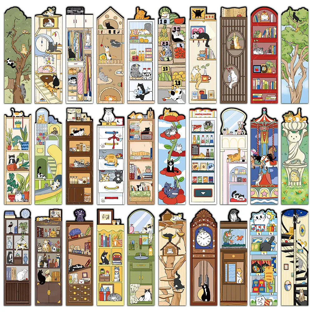 Cute Cat Bookmark Set – 30PCS Cartoon Bookmarks for Reading, Journaling & Gifts