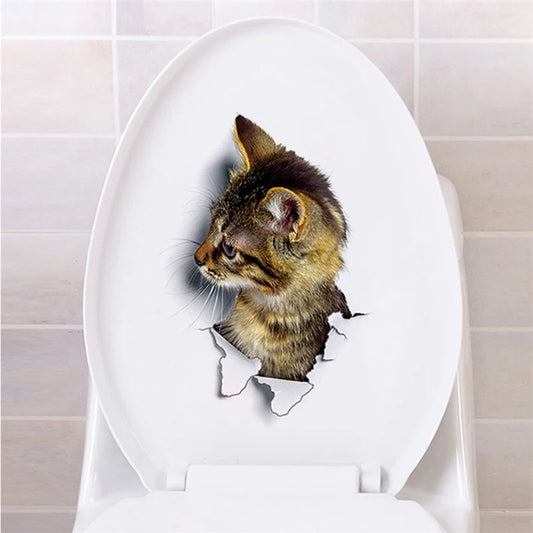 Funny 3D Hole Cat & Dog Toilet Stickers – Cute DIY Wall Decals for Bathroom & Home Decoration