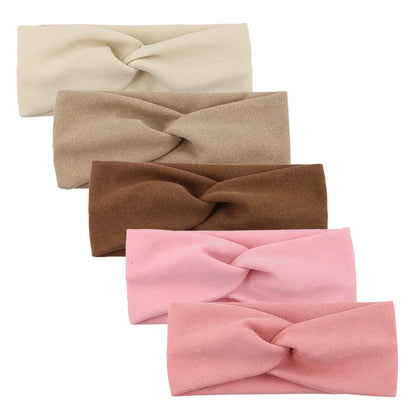 5Pcs Baby Girls Solid Twist Headbands – Handmade Cashmere Elastic Hairbands for Autumn Winter