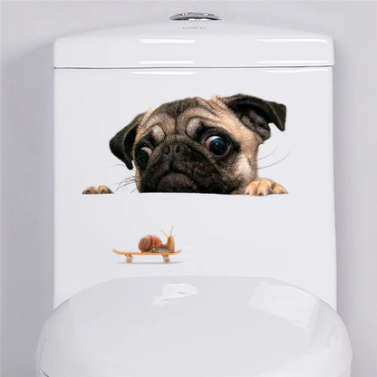 Funny 3D Hole Cat & Dog Toilet Stickers – Cute DIY Wall Decals for Bathroom & Home Decoration