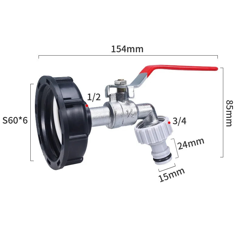 S60x6 IBC Tank Tap Connector – Coarse Thread Water Coupling Adapter for 1/2'' & 3/4'' Garden Hose Fittings (Fits 1000L Tanks)