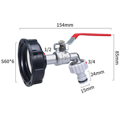 S60x6 IBC Tank Tap Connector – Coarse Thread Water Coupling Adapter for 1/2'' & 3/4'' Garden Hose Fittings (Fits 1000L Tanks)
