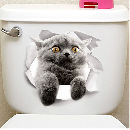 Funny 3D Hole Cat & Dog Toilet Stickers – Cute DIY Wall Decals for Bathroom & Home Decoration