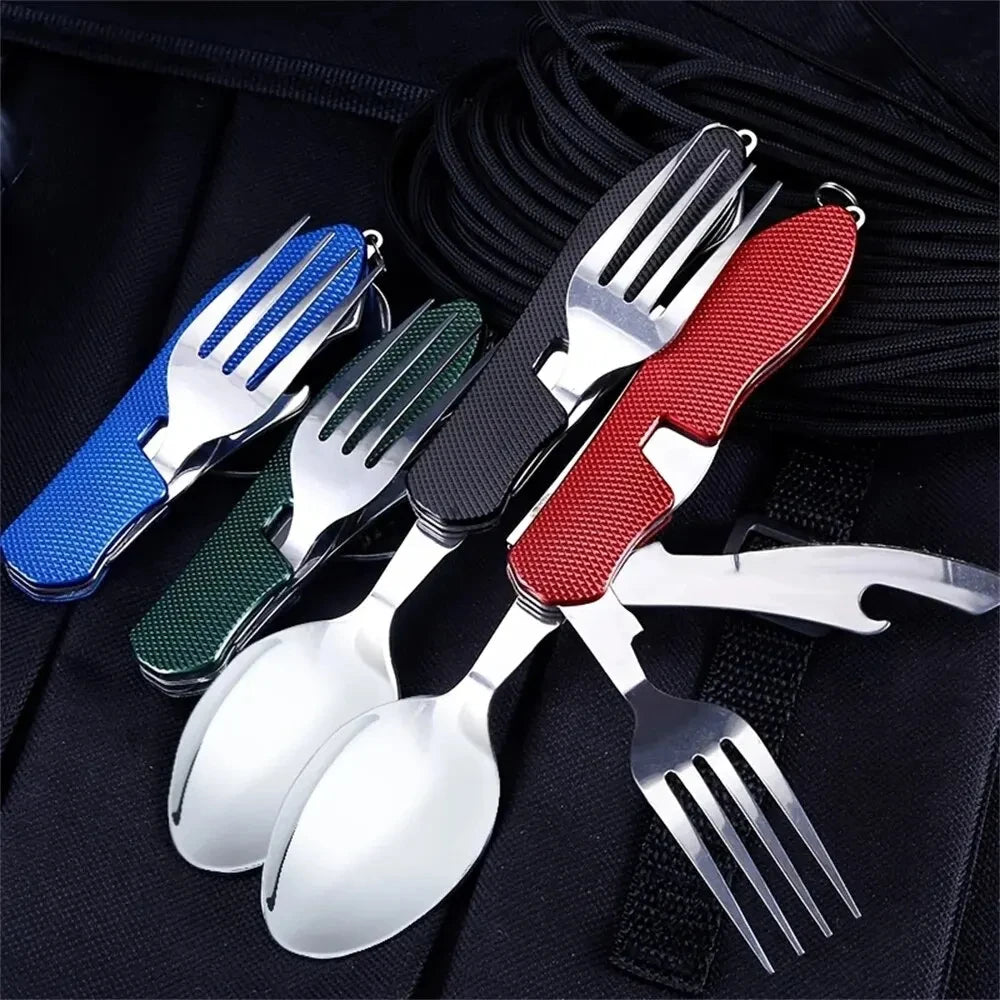 Foldable Camping Utensil Set – Stainless Steel Knife Fork Spoon Combo for Outdoor Travel, Hiking & Picnic