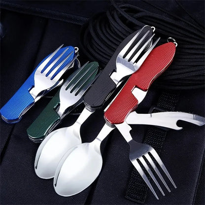 Foldable Camping Utensil Set – Stainless Steel Knife Fork Spoon Combo for Outdoor Travel, Hiking & Picnic