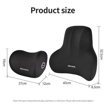 Car Memory Foam Neck Pillow & Lumbar Cushion – Ergonomic Backrest Support for Driving & Office