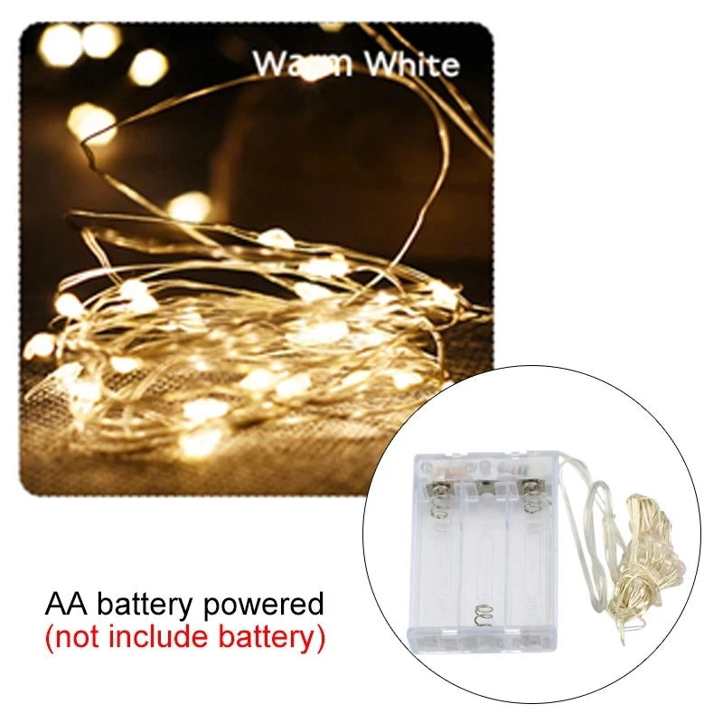 Copper Wire LED Tinsel Garland Battery Powered Fairy String Lights – 2M to 10M Waterproof Holiday Christmas Wedding Party Decor