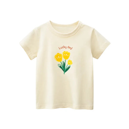 2025 Summer Kids’ Girls Short Sleeve T-Shirts – Printed Little Girl Tops for Toddlers (Ages 2-8 Years)